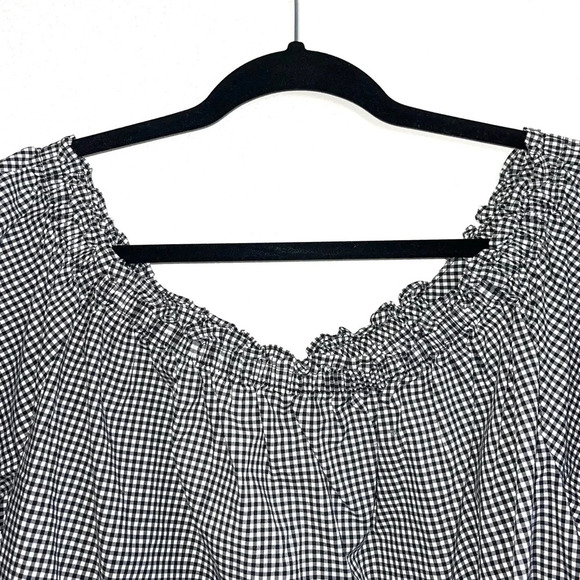 Lane Bryant Black & White Gingham Print Off the Shoulder Top 2X Women’s - Picture 2 of 10